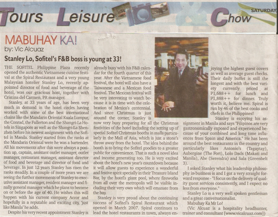 Stanley Lo, Sofitel's F&B boss is young at 33!